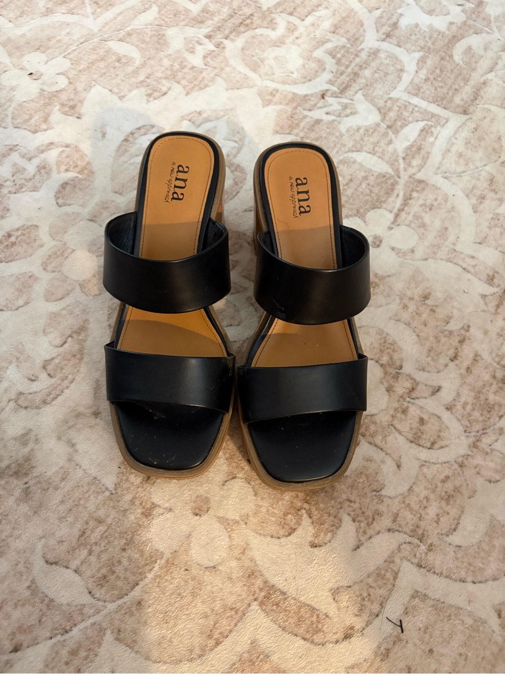 a.n.a Black Dual-Strap Slide block heel Sandals for Women size 9